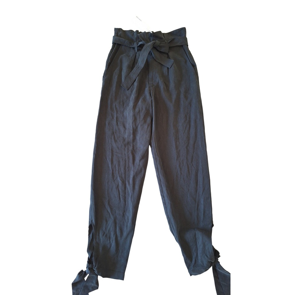 Reformation Gray Tencel Paperbag Waist Pants Ankle Tie Tapered Size 2 NEW